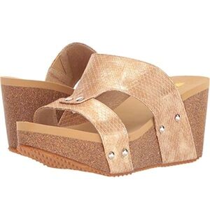 NEW Nature Breeze Women's Bronze Platform Cork Wedge Cushion Sandal SIZE 7